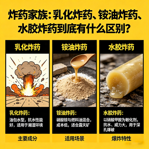 中山炸药家族：乳化炸药、铵油炸药、水胶炸药到底有什么区别？